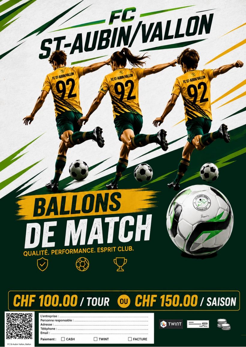 Affiche « Ballons de match » saison 2026-2027 — CHF 100.- par tour ou CHF 150.- par saison